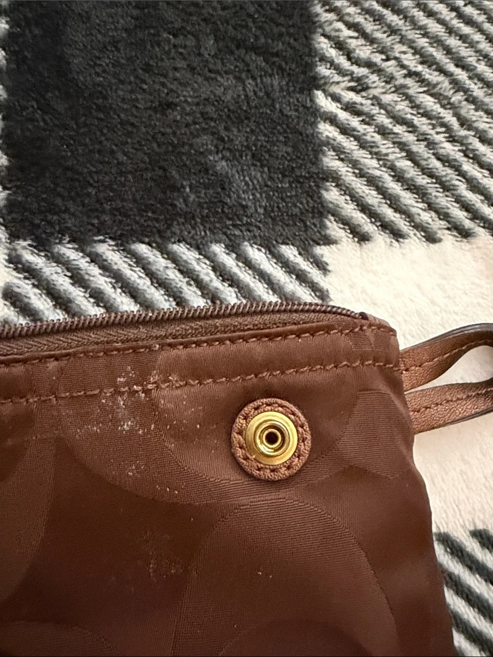 Coach Brown Nylon Signature Zip Cosmetic Pouch